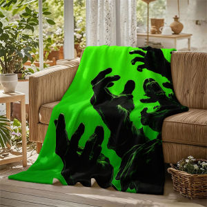 BILIBILI | Chăn Flannel Màu Xanh Lá Cây Với Thiết Kế Hình Bàn Tay Zombie Dành Cho Ghế Sofa Giường Văn Phòng Du Lịch Cắm Trại - Polyester Mềm Mại Chống Xù Lông Sử Dụng Được Bốn Mùa