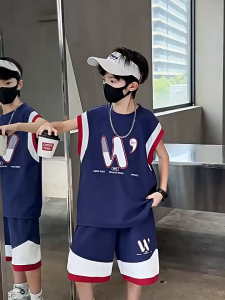 NEWWESTERN Boys Summer Sport Set Youth Basketball Soccer Uniform Casual Sleeveless Vest 2-Piece