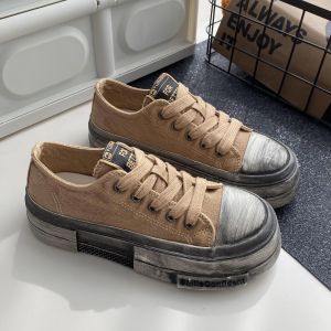 รองเท้าผ้าใบหุ้มข้อสูงสำหรับผู้หญิง ทรงหัวมน พื้นยาง สวมใส่สบาย ทรงหัวมน ทรงหัวมน รองเท้าผ้าใบสไตล์ย้อนยุค