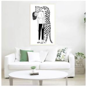 BILIBILI | Leopard Girl Nordic Poster Wall Art Canvas Painting Black White Posters And Prints Wall Pictures For Living Room Decor