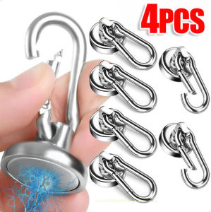 1/2/3/4Pcs Magnetic Hooks Strong Heavy Duty Neodymium Magnet Hooks With Swivel Carabiner Hook For Refrigerator