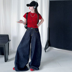 Girls Jeans High Waist Wide Leg Pants Autumn Fashionable Loose Fit Childrens Clothing Kids Spring Autumn High Waist Denim Jeans