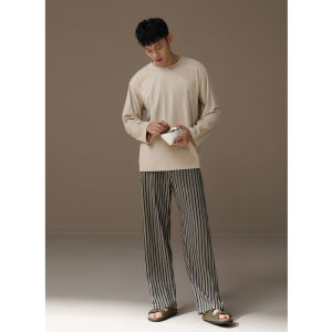 Bộ Đồ Ngủ Cotton Nguyên Chất Cho Cặp Đôi Mùa Xuân Thu Tay Dài Cổ Tròn Mặc Ở Nhà Quần Dài Thoải Mái Thoáng Khí