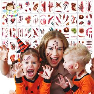CTD 30pcs Halloween Waterproof Temporary Tattoo Terror Wound Realistic Blood Injury Scar Fake Tattoo Sticker Bloody Makeup