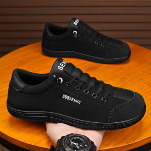 Mens Fall Casual Wide Foot Work Shoes Anti-Slip Wear-Resistant Soft Bottom Sports Leisure Black Slip-On Shoes for Office