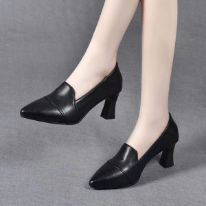 รองเท้าส้นสูงหนังแท้สำหรับผู้หญิง รองเท้าทำงานสวมใส่สบาย ทรงหัวแหลม รองเท้าหนังนิ่ม รองเท้าส้นเดี่ยว รองเท้าแฟชั่น