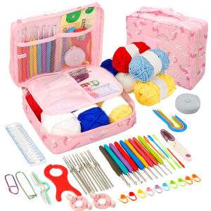 Crochet Kit Beginners Crochet Hook Set with Crochet YarnPortable Crochet Set Crochet Hooks Travel Knitting Crochet Supplies