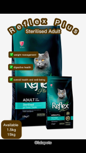 REFLEX PLUS STERILISED ADULT CAT FOOD with CHICKEN 1.5KG - Dry Kibble Complete Nutrition & Super XOS Prebiotics for all breed cats
