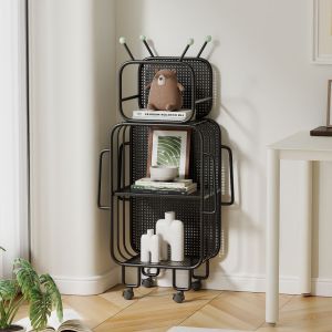 Creative Robot Style Metal Storage Rack Mobile Floor Standing Home Display Shelf Multi Functional Iron Material Artistic Design