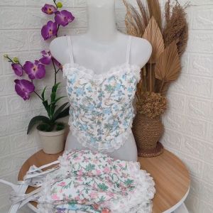 Tank Top With Cup Bra Motif Bunga Vintage Import Premium Fit M-XL/ Crop Top With Cup Bra Motif Bunga Vintage / tanktop 3167