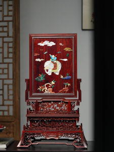 Red Elm Wood Carved Mini Screen Vintage Craftsmanship Solid Wood New Product Home Decor Carved Insertions Small Screen Wind