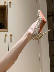 สีแชมเปญงานหนักคริสตัลประกายรองเท้าแต่งงานส้นบางรองเท้าส้นสูงผู้ใหญ่ ผู้หญิง คริสตัล Xiuhe สไตล์จีนเจ้าสาวรองเท้าสวมใส่สองทาง