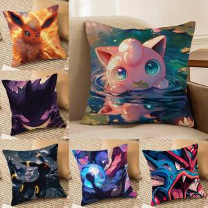 Bandai | Pokemon Pocket Monsters Anime Plush Pillow Cover Soft Short Plush Cushion Cover For Sofa Bedroom Living Room Home Decor Gift