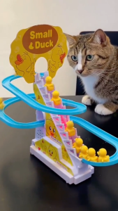Electric Duck Climbing Stairs Toy Musical Slide Track Toy with 9 Little Yellow Ducks Light & Music Educational Rolling Duck Toy for Toddlers Kids Birthday Gift