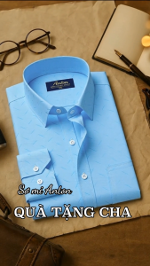 Áo Sơ Mi Nam Công Sở Trung Niên Thương Hiệu Anton Dài Tay Màu Xanh Ngọc Họa Tiết In Chìm 8560