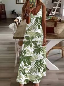 Printed Design Tropical Leaf Pattern Print Dress Four Seasons elegant style casual style sling dress