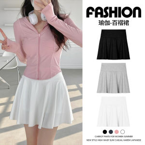 White Yoga Skort Womens New 2024 Summer Tennis Sport Skirt Anti-Light A-Line Mini Skirt High Waist Pleated Short Skirt
