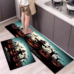 Thảm Nhà Bếp Bằng Đất Tảo Diatom-Mud Halloween VIKAMA Chống Trơn Trượt Thấm Hút Họa Tiết Bí Ngô Dùng Cho Phòng Khách & Trang Trí Phòng Tắm