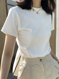 White round Neck Short Sleeve Pure Cotton Casual Loose Top Womens T-shirt Spring Summer New Style Korean Version Slimming Effect