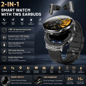 LIGE | LIGE Men Smart Watch BT Call Wireless Earbuds TWS 2 in 1 Earphone Health Monitor Noise Cancelling Music Music Headset Smartwatch