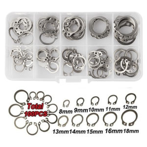 100pcs 304 Stainless Steel 8-18mm Shaft C Type External Circlip Bearing Retaining Clip Snap Ring Washer Assortment Kit