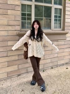 Spear Youth ฤดูใบไม้ผลิ Fantasy Hollow Out Butterfly Knot เสื้อสเวตเตอร์ Lazy หลวม ถัก เสื้อท่อนบน แจ๊กเก็ต ผู้หญิง คาร์ดิเกน V คอแขนยาว