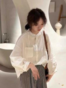 เสื้อเชิ้ตคอกลมแขนยาวทรงหลวมๆ สำหรับผู้หญิงในช่วงต้นฤดูใบไม้ร่วง 2025 เสื้อเชิ้ตผู้หญิงทรงเข้ารูปสุดหรูหราที่สวมใส่ได้หลากหลาย