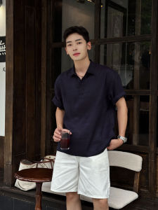 Áo Thun Polo Tay Ngắn Màu Xanh Lam Cho Nam Mùa Hè Thường Ngày Thoáng Khí Thoải Mái Áo Phông Vải Lanh Cổ Polo Mỹ