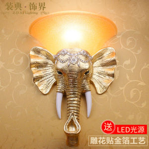 Retro European Elephant Head Wall Lamp Corridor Decorative Lighting Glass Resin Body Iron Accessories Bedroom Living Room