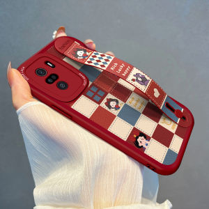 Redmi K40Pro Phone Case with Wristband Enhanced Version Game Boost Female Grid Pattern Soft Silicone Anti-Fall Protection