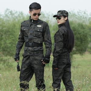 New Camouflage Clothing Suit Mens Spring Autumn and Winter Pure Cotton Classy Abrasion Resistant Tactical Instructor Military Training Clothes Labor Overalls Women