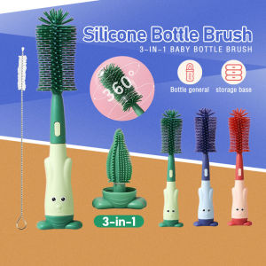 3 in 1 Non-Scratch Baby Milk Bottle Cleaner Silicone Brush Set 360 Degree Silicone Cleaning Brush