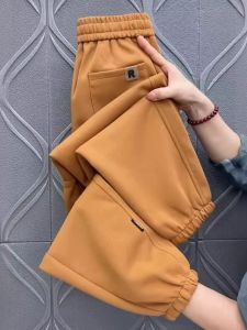 Thickened Fleece Winter Warm Casual Pants High Waist Slimming Nine Points Cuffed Harlan Pants Womens Fashion Cotton Blend