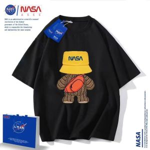 เสื้อยืดคู่รัก NASA คอตตอนแท้แขนสั้นหลวมๆ สำหรับฤดูร้อน แฟชั่นลำลอง สำหรับผู้ชายและผู้หญิง ทรงหลวมๆ ดีไซน์หัวใจ