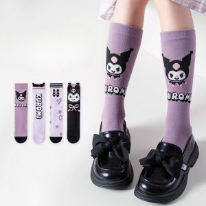 1 Pair Girls Cute Sanrio Kuromi Purple Knee Long Socks Kawaii Cartoon Anime Cotton Children Toddler Middle Tube Socks Gift