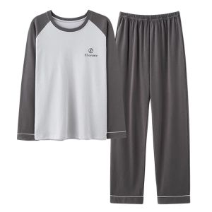 Men Pajamas Mens Spring and Autumn Pure Cotton Long Sleeves 2024 New Autumn/Winter Boys plus Size Homewear Can Be Outwear