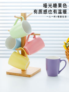 Creative Minimalist Macaron สีเซรามิคชุดถ้วย 6 ชิ้นสําหรับห้องนั่งเล่นอาหารเช้าถ้วยน้ําแก้วสดสไตล์สแกนดิเนเวียน