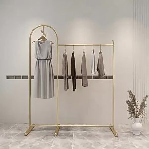 Gold Clothes Rack Clothing Store Display Stand Floor-Standing Womens Childrens Clothing Store Island Shelf Display Rack Iron Art Formal Clothes Rack