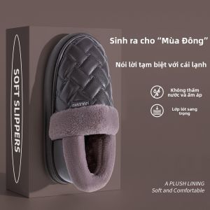 MONLEYTA | Dép nam cotton cao cấp da chống thấm nước đế dày chống trượt ấm áp trong nhà MONLEYTA EVA đế ngoài mùa thu 2024