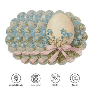 Bộ Thảm Trứng Phục Sinh VIKAMA 4 Món Màu Be Nhạt Họa Tiết Hoa Xanh Chất Liệu Polyester Không Dệt Trang Trí Bàn Ăn Cho Bữa Tiệc Mùa Xuân Nhà Hàng