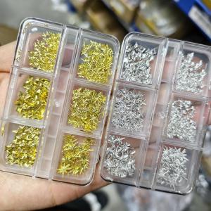 6Grids 3D Gold Silver Metal Star Nail Charms Irregular Y2K Starlight Nail Art Decorations Pentagram Rivet Manicure Accessories 1