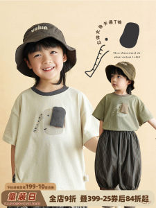 Cartoon Short Sleeve T-Shirt for Boys Summer New Arrival 3D Cartoon Print Childrens Top Cotton Polyester Blend round Neck