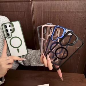 ForMagsafe Hidden Folding Lens Holder Case For Samsung S26 S25 S24 S23 S22 Ultra Plus FE A56 A36 A06 A15 Clear Magnetic Cover