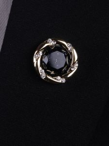 Retro Gold Mens Lapel Pin Deep Blue round Artificial Star Stone Tie Clip Suit Lapel Pin Chest Flower Neck Button Business Style