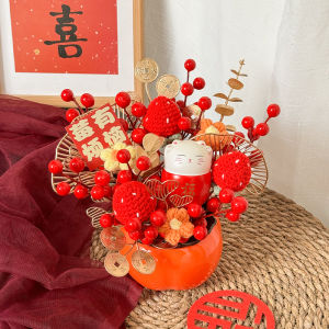 Bó Hoa Dệt Kim Bằng Lông Cừu Trang Trí Nhà Cửa Phong Cách Hiện Đại Đơn Giản Hoa Nhựa Quả Mọng May Mắn Trang Trí Bàn Phòng Khách