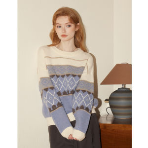 Áo Sweater Mềm Dài Tay Cổ Tròn Họa Tiết Fair Isle
