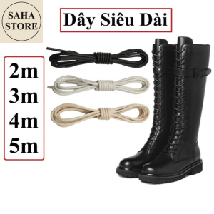 Dây giày boot đùi gối siêu dài tròn SAHA948 2m 3m 4m 5m rộng 3mm cotton dù phủ sáp đen trắng be cột buộc cao cổ bốt