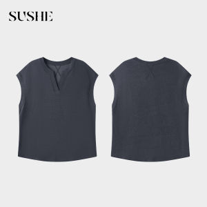 SUSHE | Loose Fit Lyocell Cotton V-Neck Batwing Sleeve Short Sleeve Top