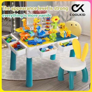 （COOLKID）Block table and Chair set Learning and Play set Table Multifunctional set Childrens gift
