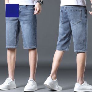 ROMON | Loose Straight Leg Thin Denim Jeans Romon Mens Five-Quarter Summer Lightweight Blue Jeans Youth Fashion Short Trousers
